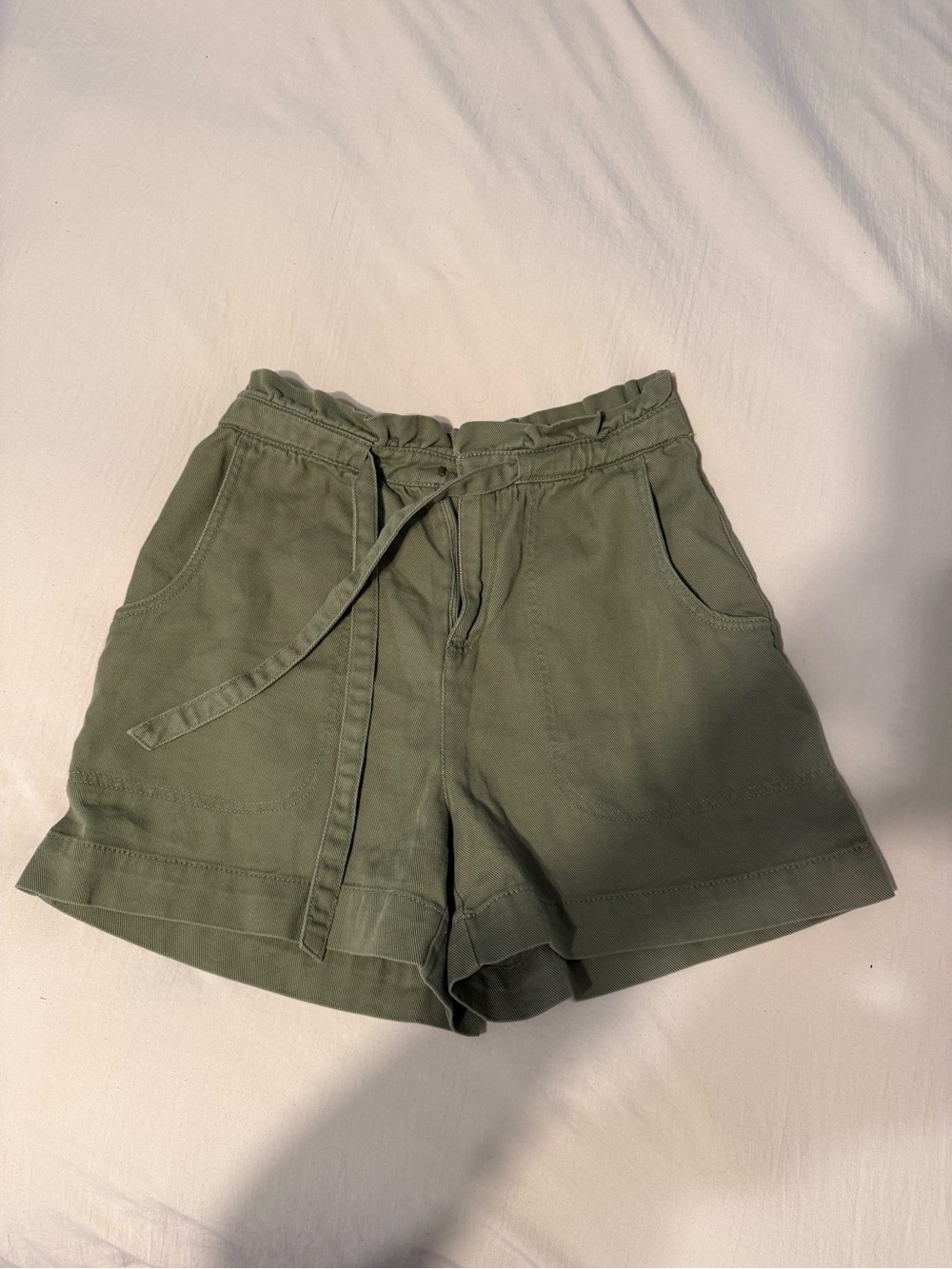 Old Navy Olive Green High Waist Paperbag Shorts with Tie